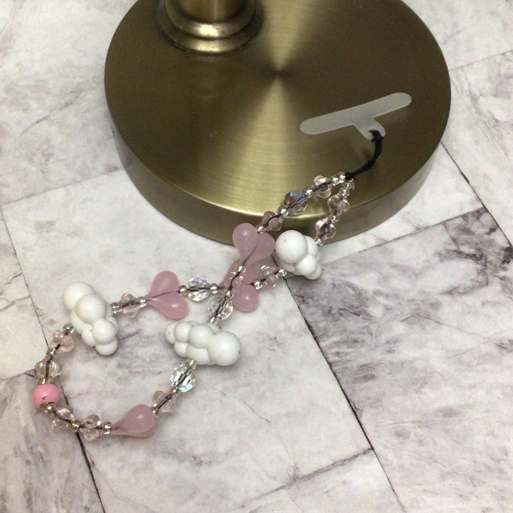 Beaded cell phone chain lanyard. Cloud and heart beads
